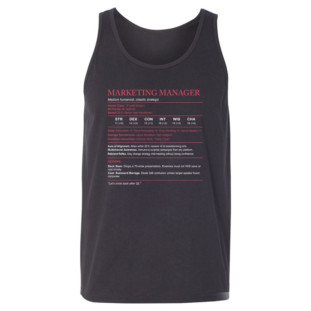 Marketing Manager Stats Unisex Jersey Tank - Dark Grey - 7