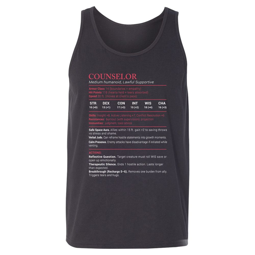 Counselor Stats Unisex Jersey Tank - Dark Grey - 7