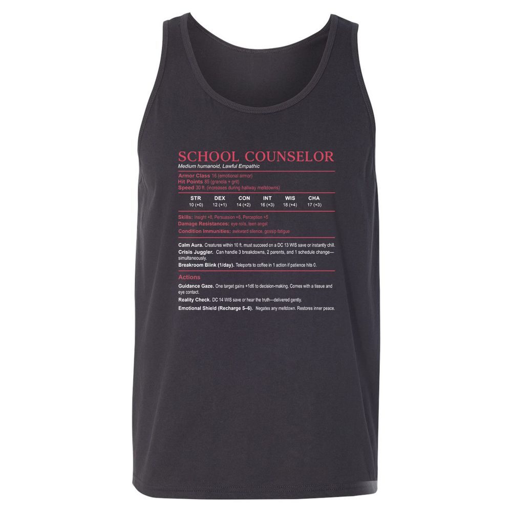 School Counselor Stats Unisex Jersey Tank - Dark Grey - 7