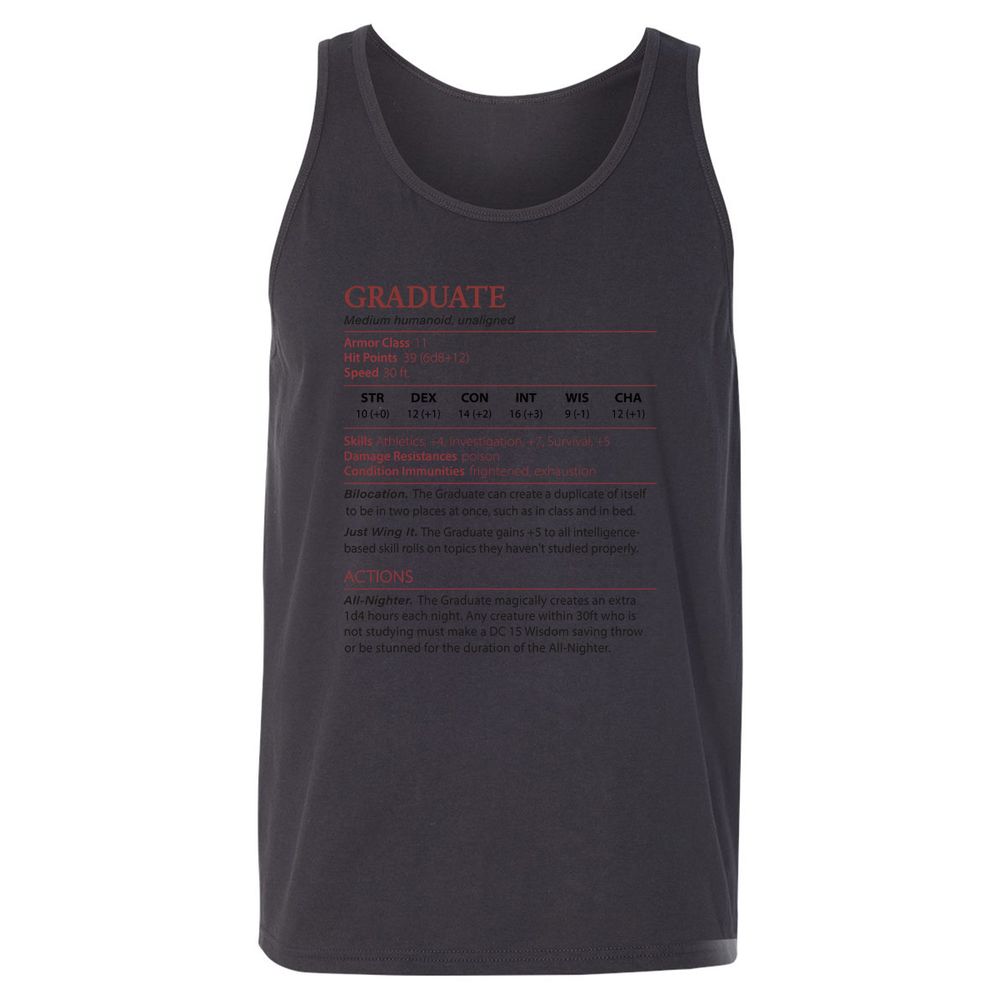Graduate Stats Unisex Jersey Tank - Dark Grey - 7