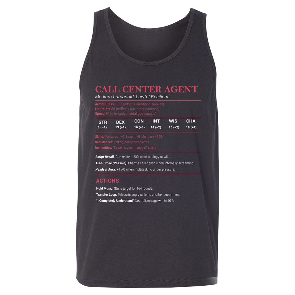 Call Center Agent Stats Unisex Jersey Tank - Dark Grey - 7