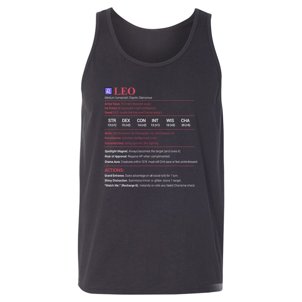 Leo Stats Unisex Jersey Tank - Dark Grey - 7