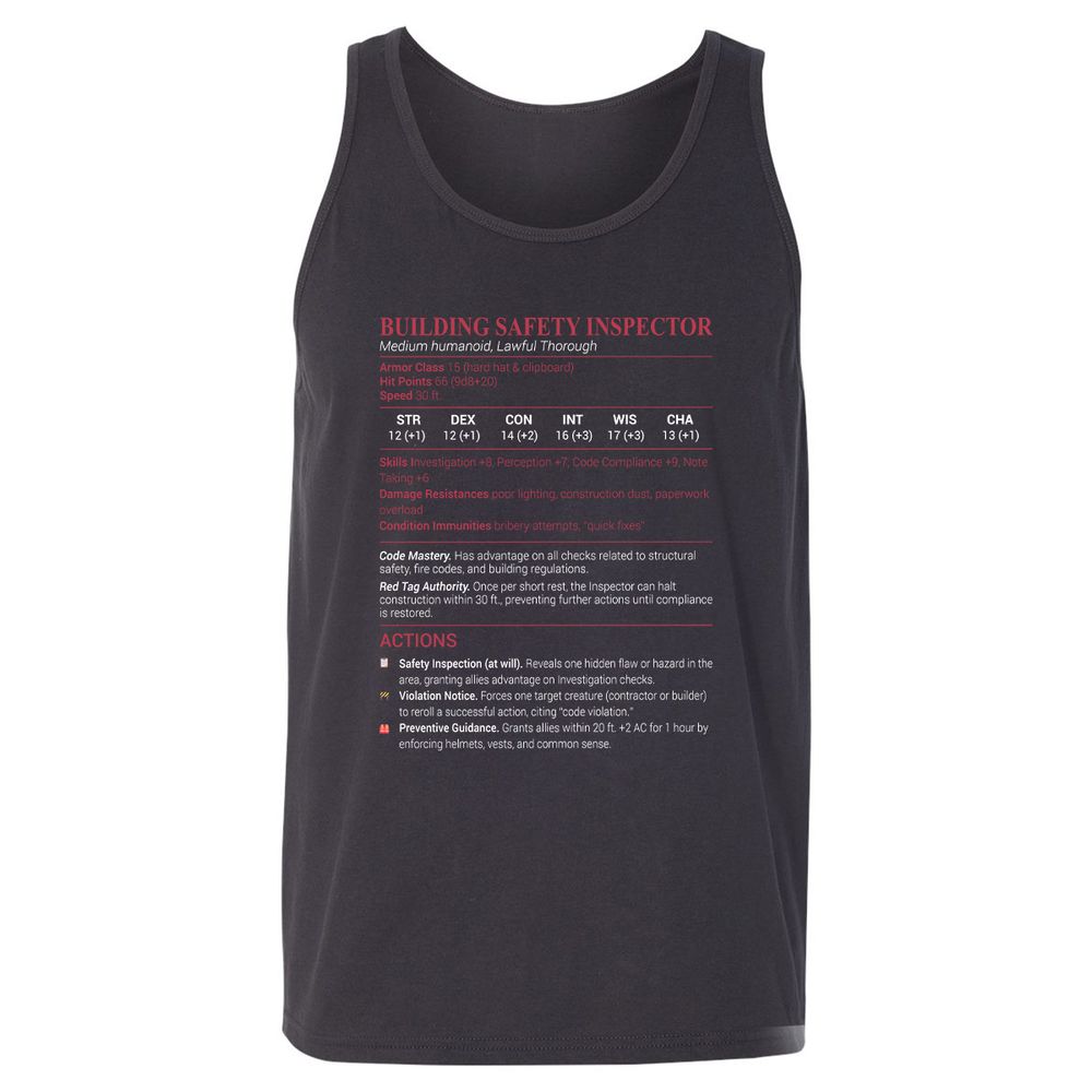 Building Safety Inspector Unisex Jersey Tank - Dark Grey - 7
