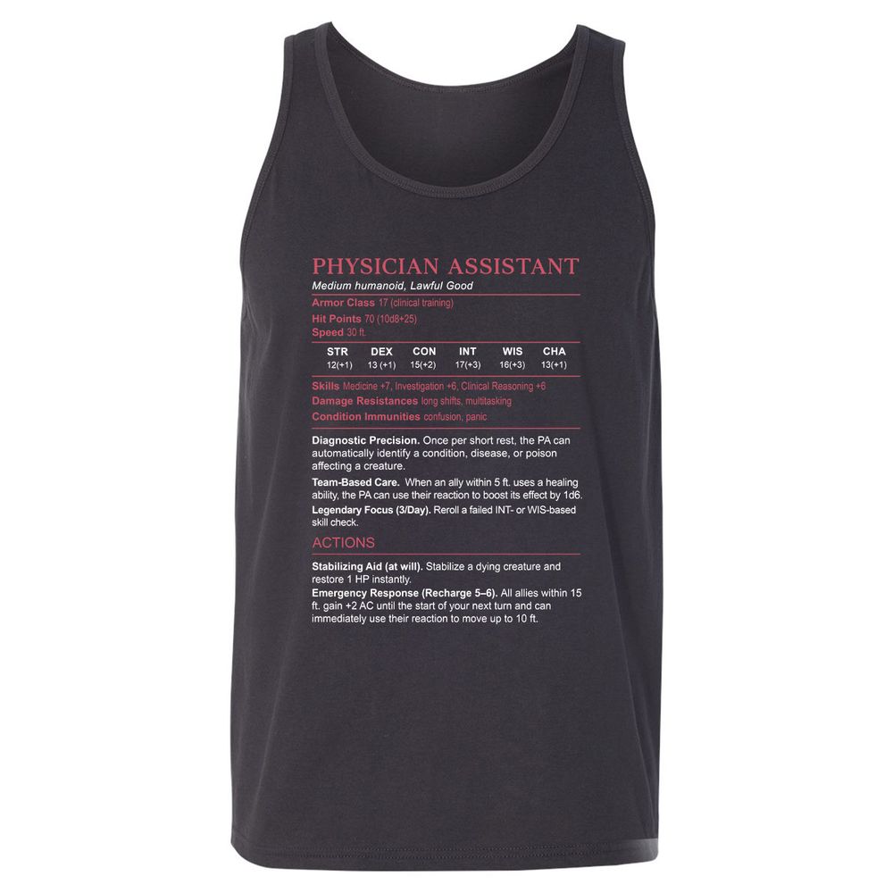 PHYSICIAN ASSISTANT Stats Unisex Jersey Tank - Dark Grey - 7