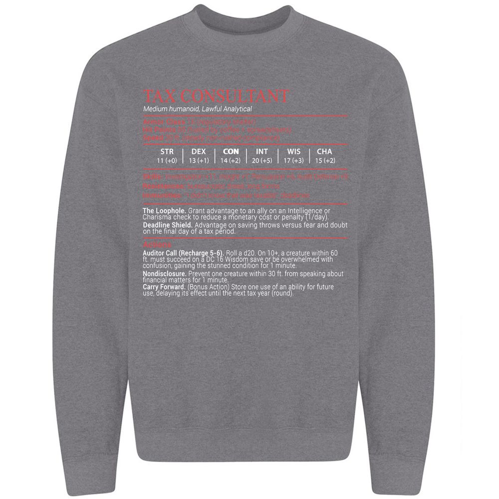 Tax Consultant Stats Block Classic Unisex Sweatshirt - Graphite Heather - 7