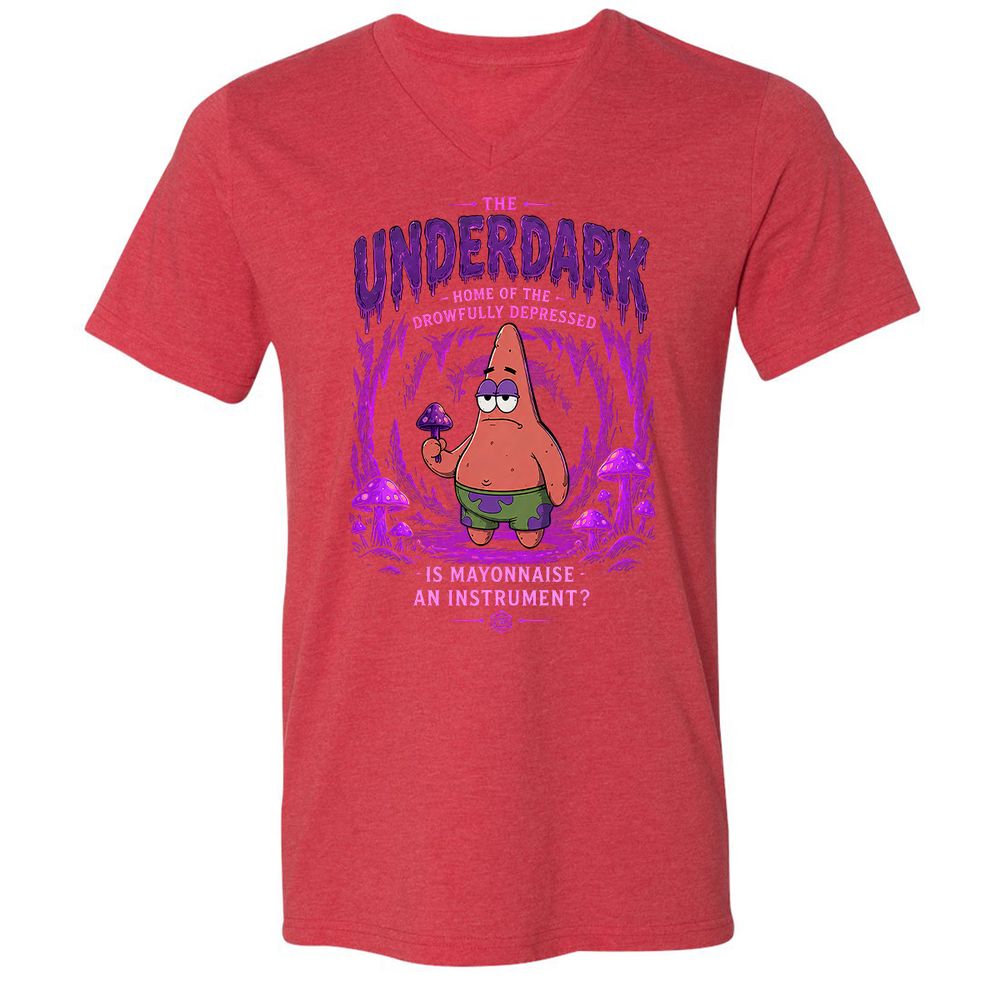 The Underdark Unisex V-Neck T-Shirt - Heather Red - 7