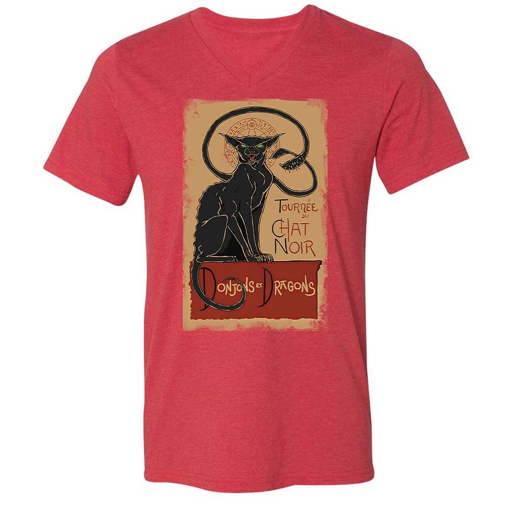 Tournee Du Chat Noir Unisex V-Neck T-Shirt - Heather Red - 7