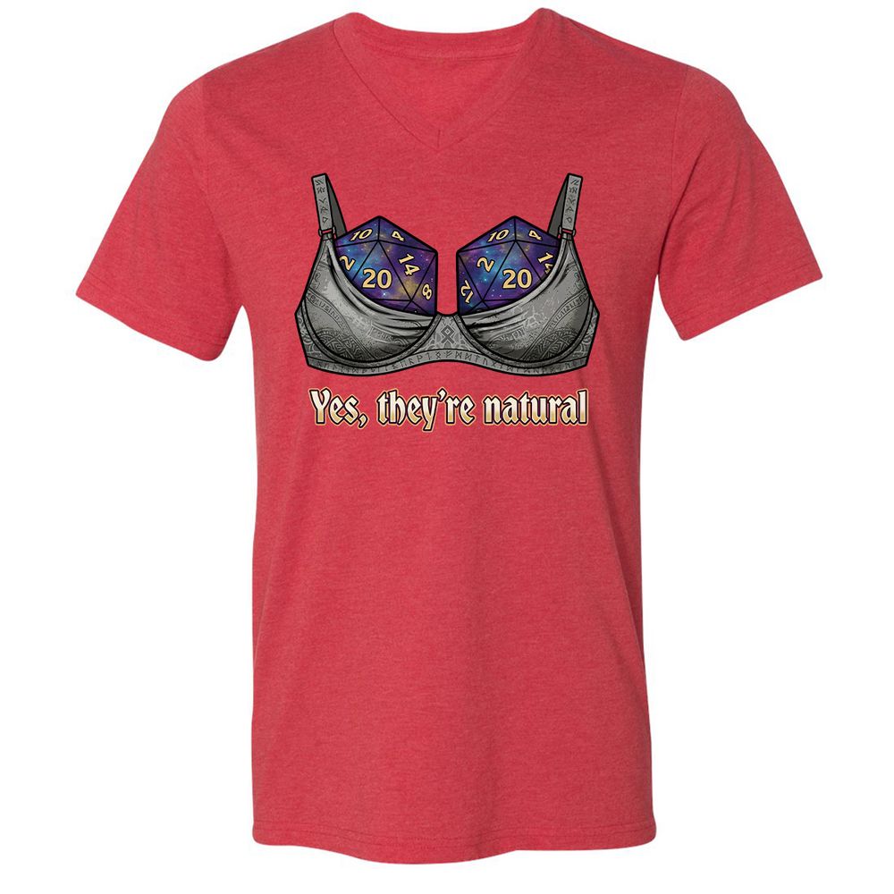 They Are Natural Nat20 Unisex V-Neck T-Shirt - Heather Red - 7