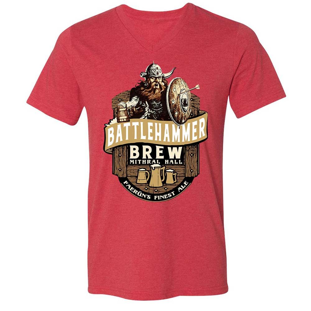 Battlehammer Brew Unisex V-Neck T-Shirt - Heather Red - 7