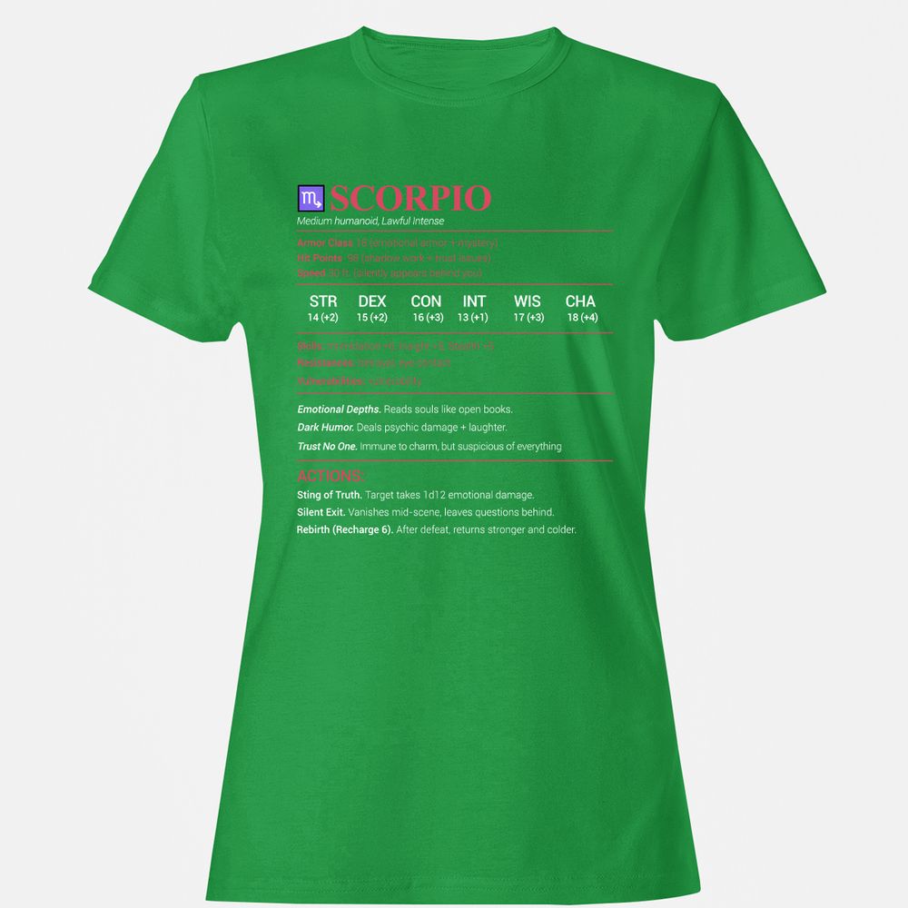 Scorpio Stats Women's T-Shirt - Irish Green - 7