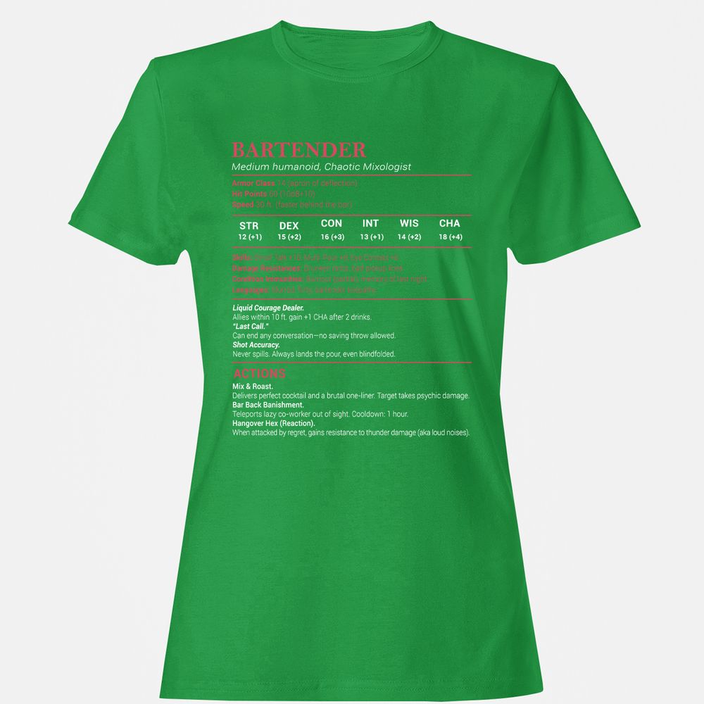 Bartender Stats Women's T-Shirt - Irish Green - 7