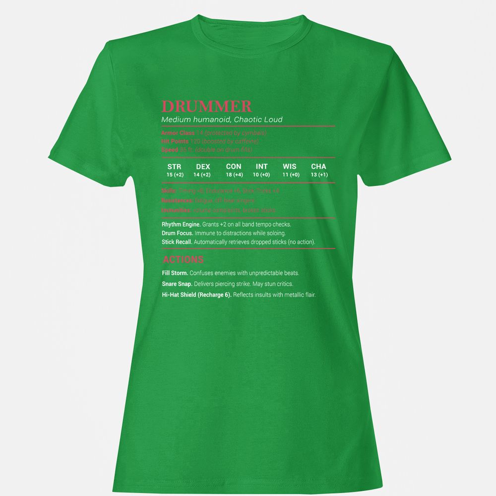 Drummer Stats Women's T-Shirt - Irish Green - 7