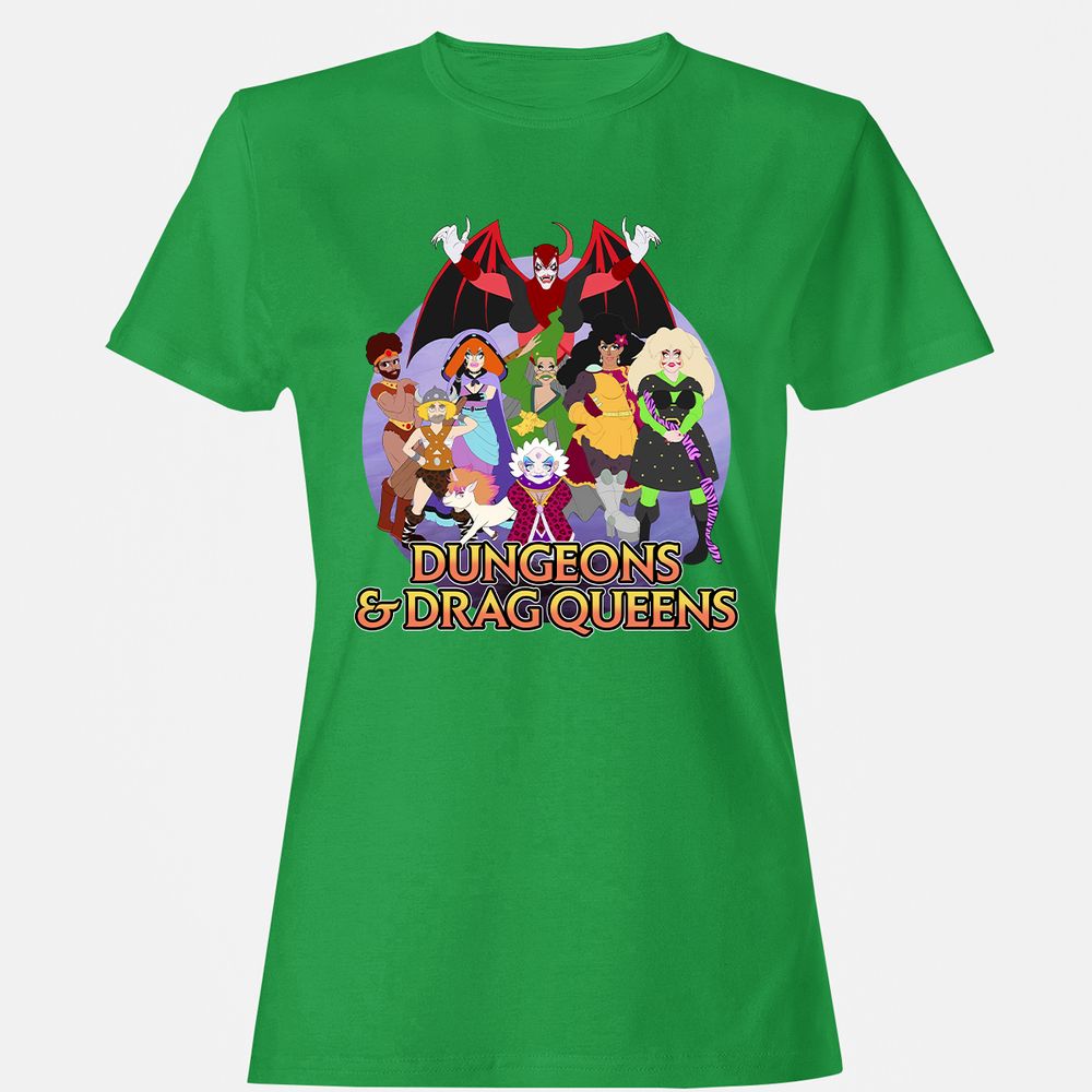 Dungeons n Drag Queens Cartoon Women's T-Shirt - Irish Green - 7