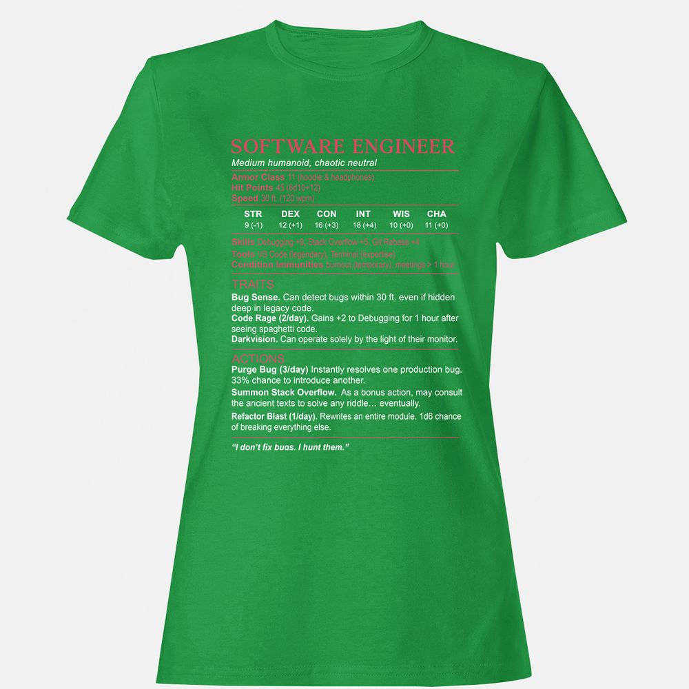 Software Engineer Stats Women's T-Shirt - Irish Green - 7