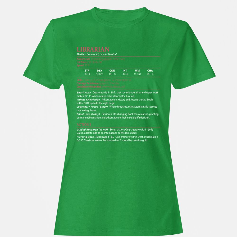 Librarian Stats Women's T-Shirt - Irish Green - 7