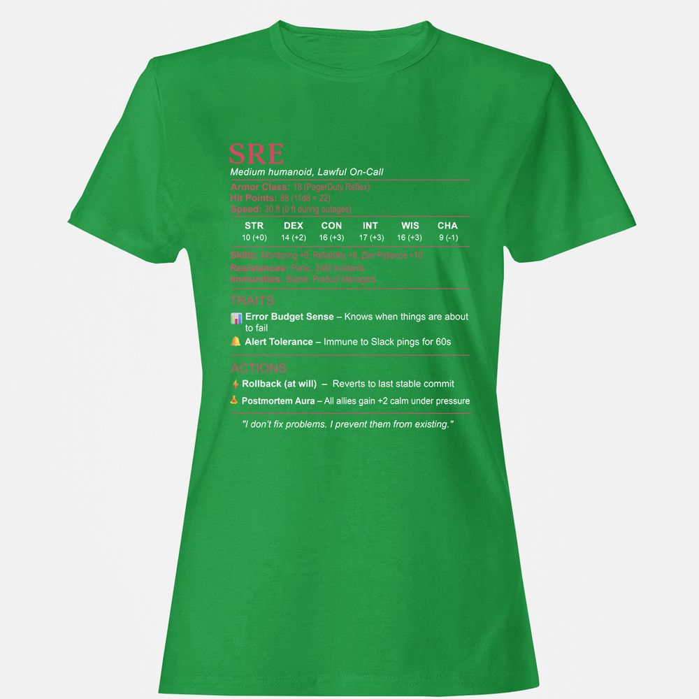 SRE Stats Women's T-Shirt - Irish Green - 7