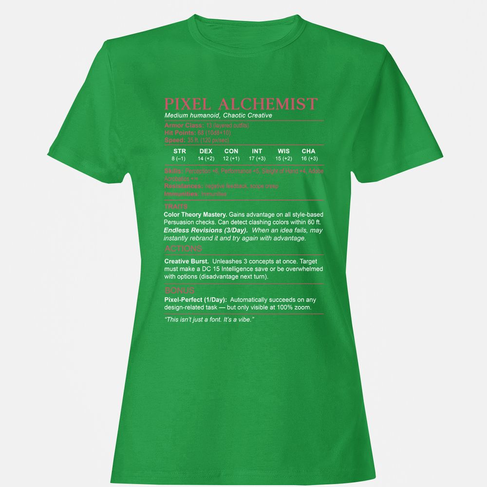 Designer Stats (Pixel Alchemist) Women's T-Shirt - Irish Green - 7