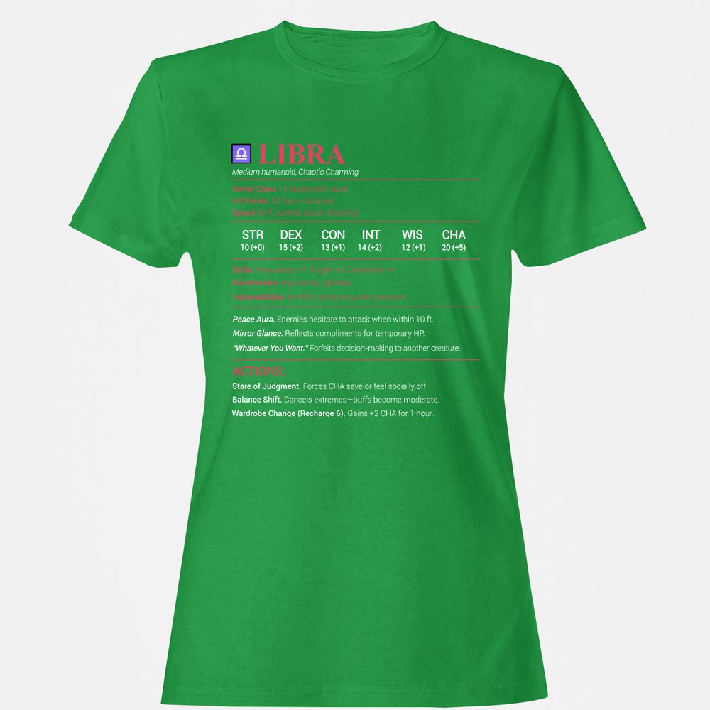 Libra Stats Women's T-Shirt - Irish Green - 7