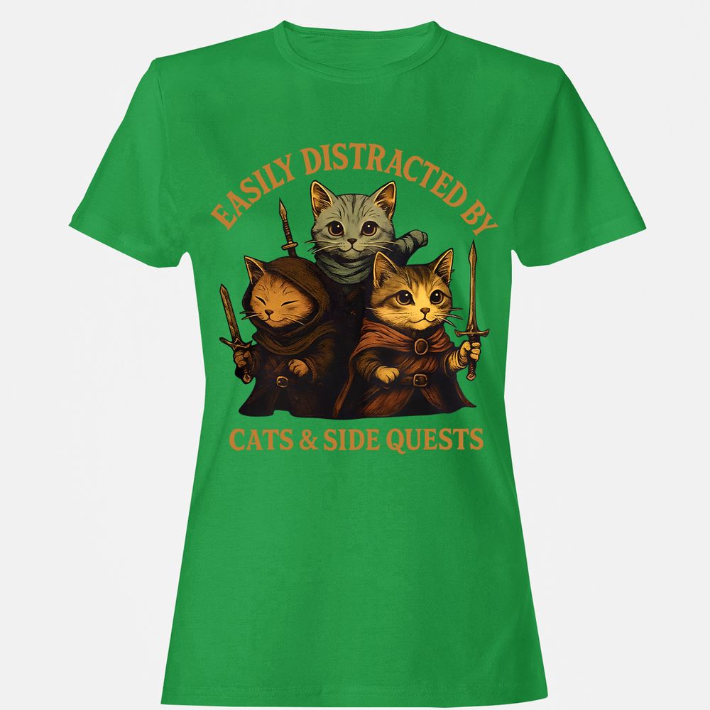 Easily Distracted By Cats & Side Quests Women's T-Shirt - Irish Green - 7