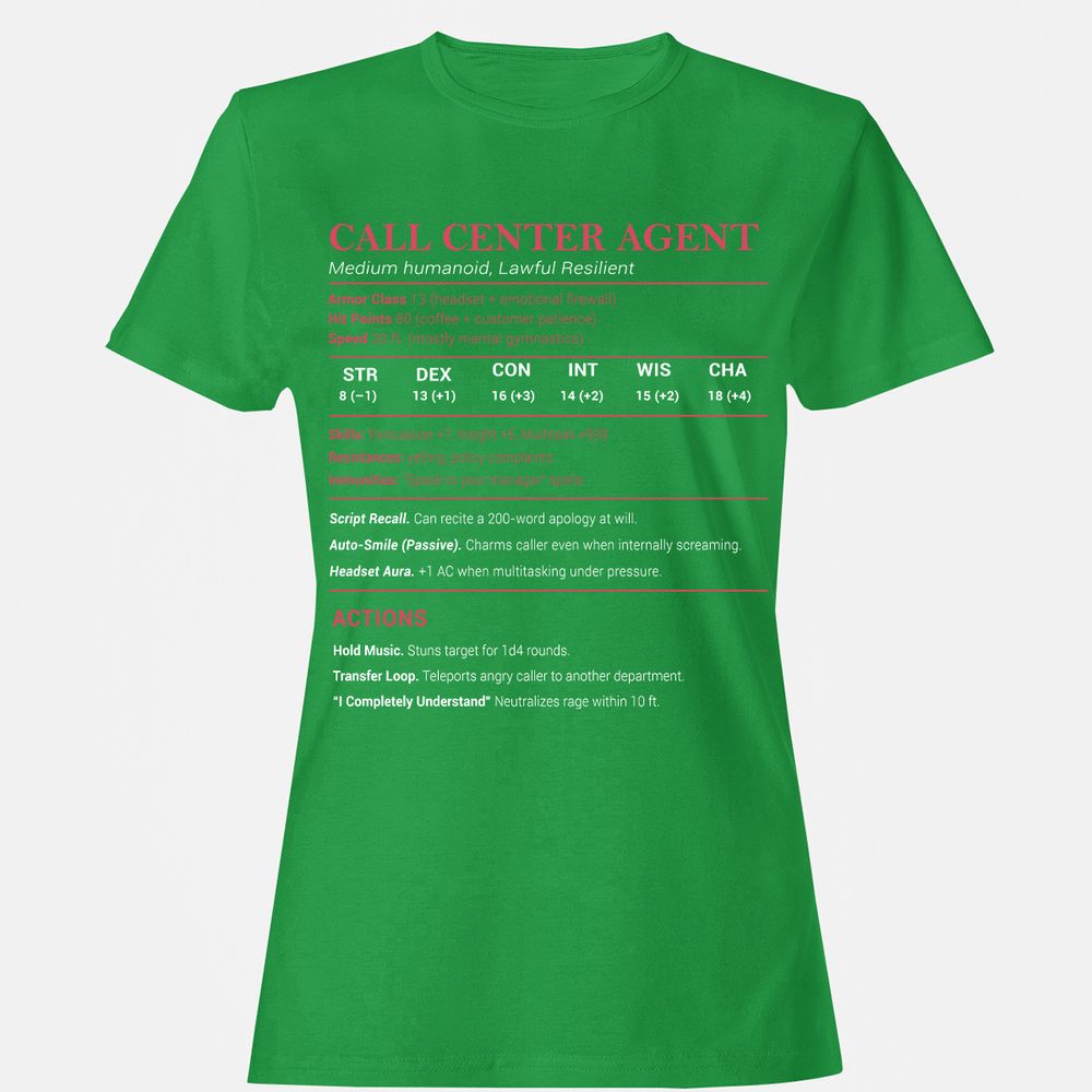 Call Center Agent Stats Women's T-Shirt - Irish Green - 7
