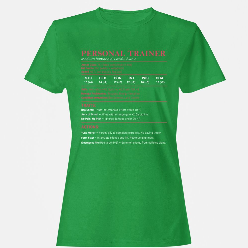 Personal Trainer PT Stats Women's T-Shirt - Irish Green - 7