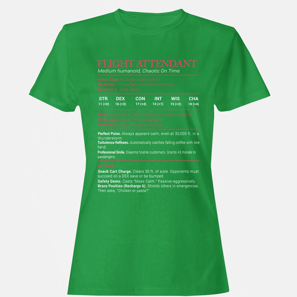 Flight Attendant Stats Women's T-Shirt - Irish Green - 7