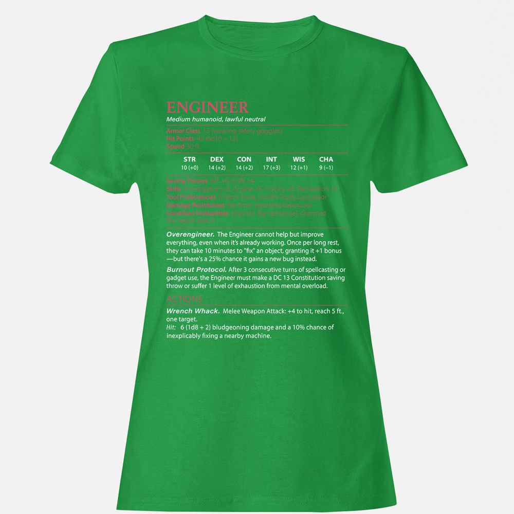 Engineer Stats Women's T-Shirt - Irish Green - 7