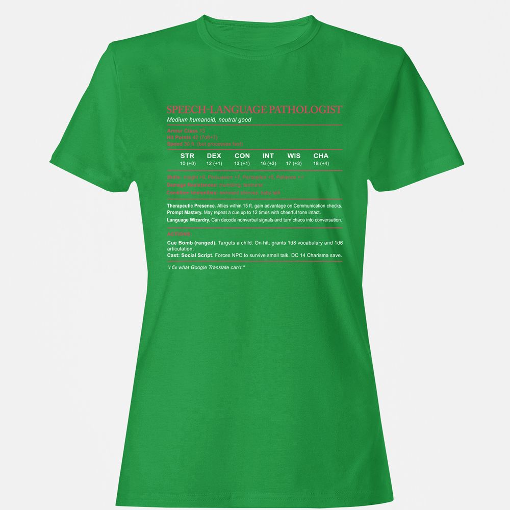 Speech Language Pathologist Stats Women's T-Shirt - Irish Green - 7