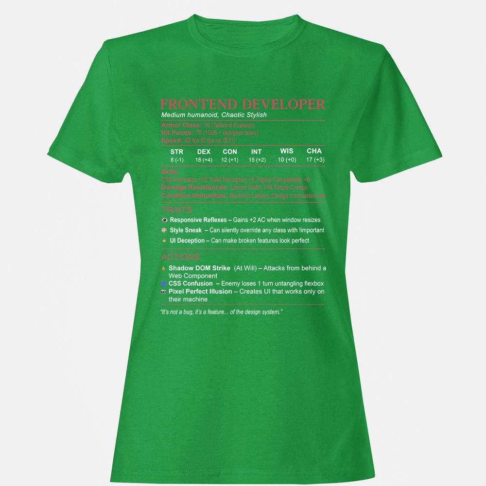 Frontend Developer Stats Women's T-Shirt - Irish Green - 7