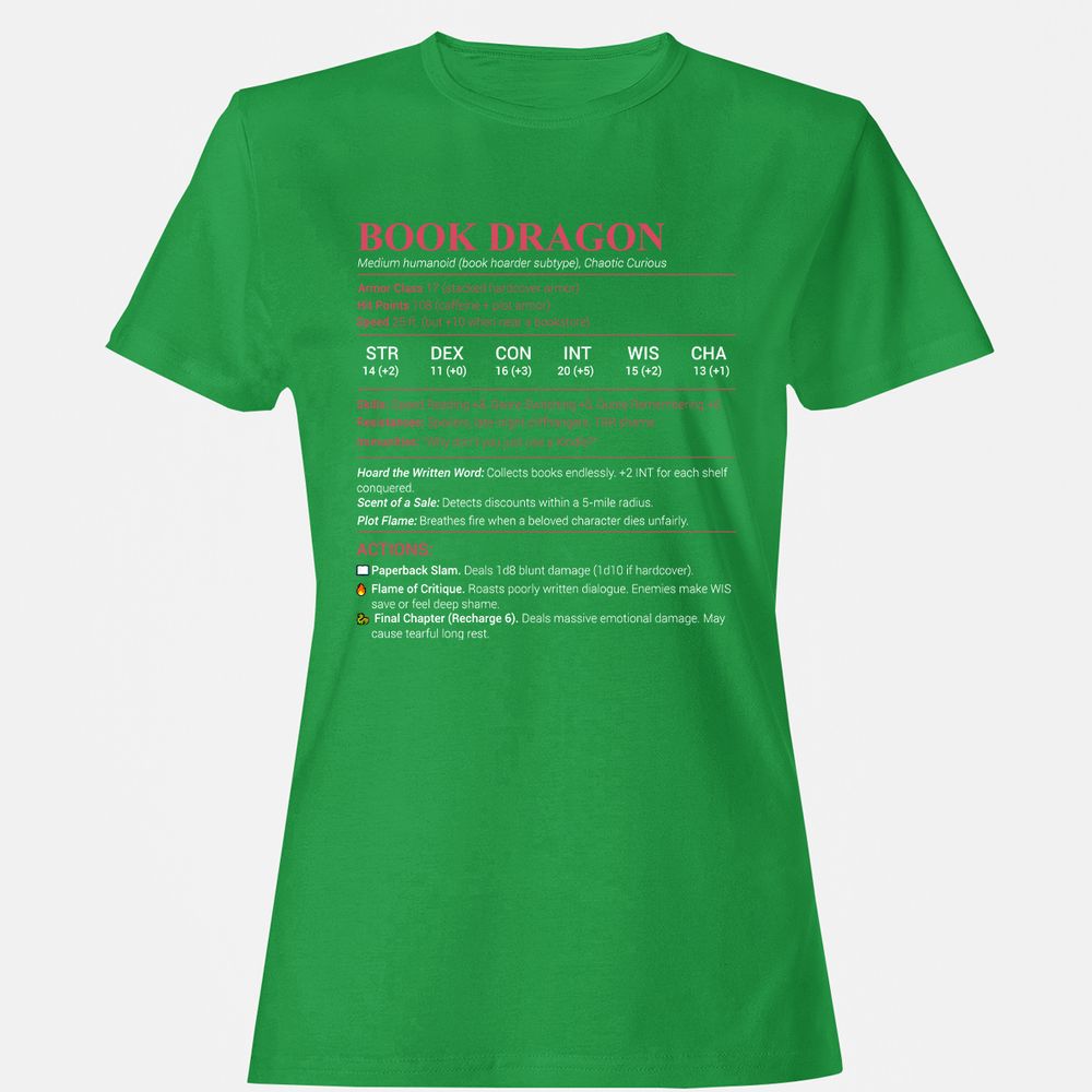 Book Dragon Stats Women's T-Shirt - Irish Green - 7