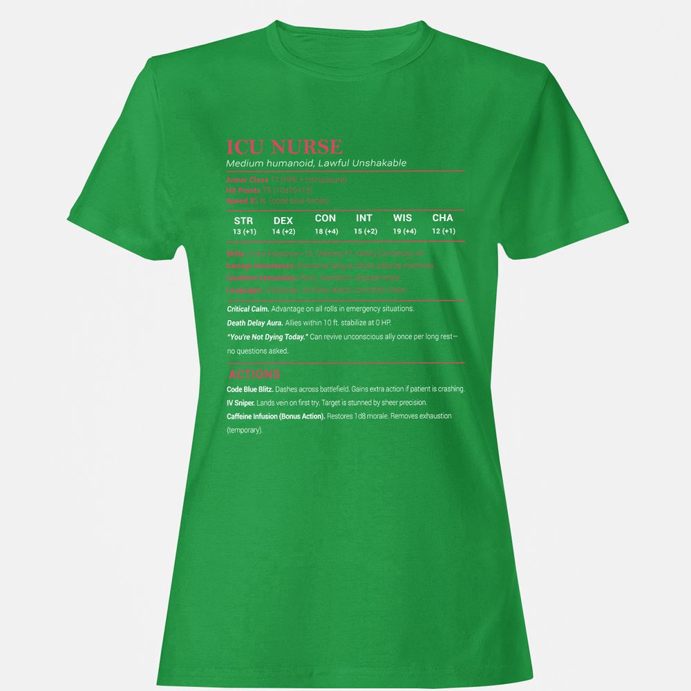 ICU Nurse Stats Women's T-Shirt - Irish Green - 7