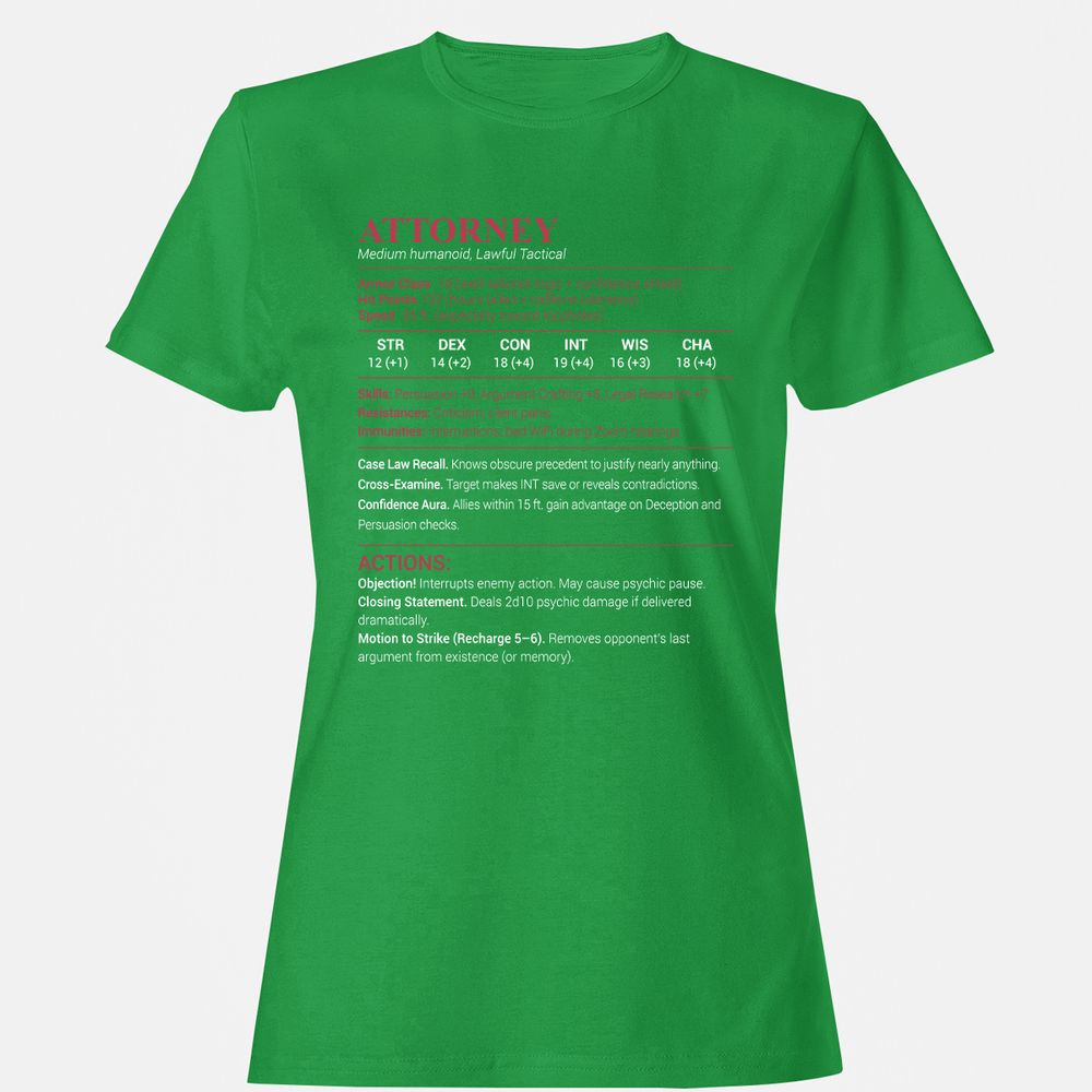 Attorney Stats Women's T-Shirt - Irish Green - 7