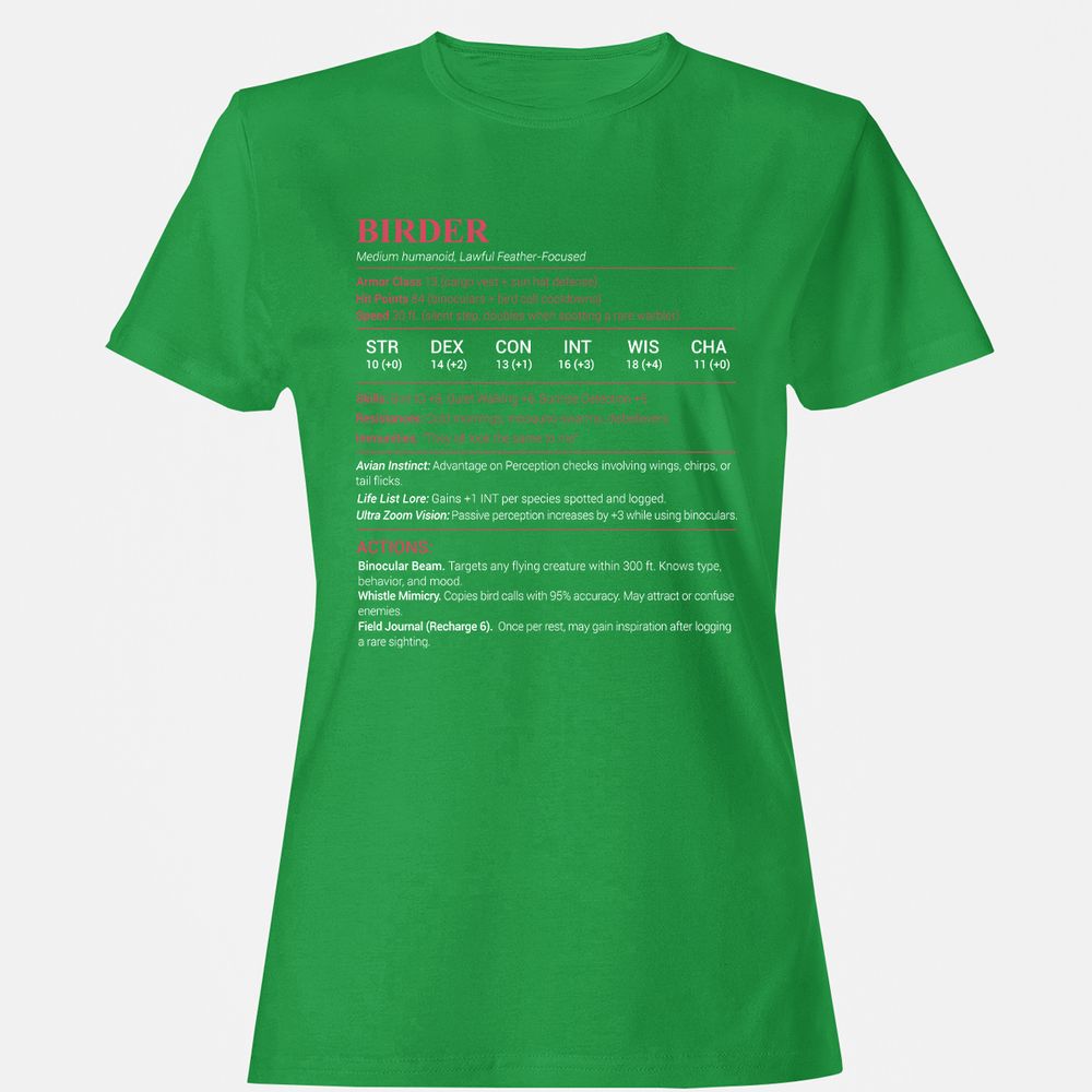 Birder Stats Women's T-Shirt - Irish Green - 7