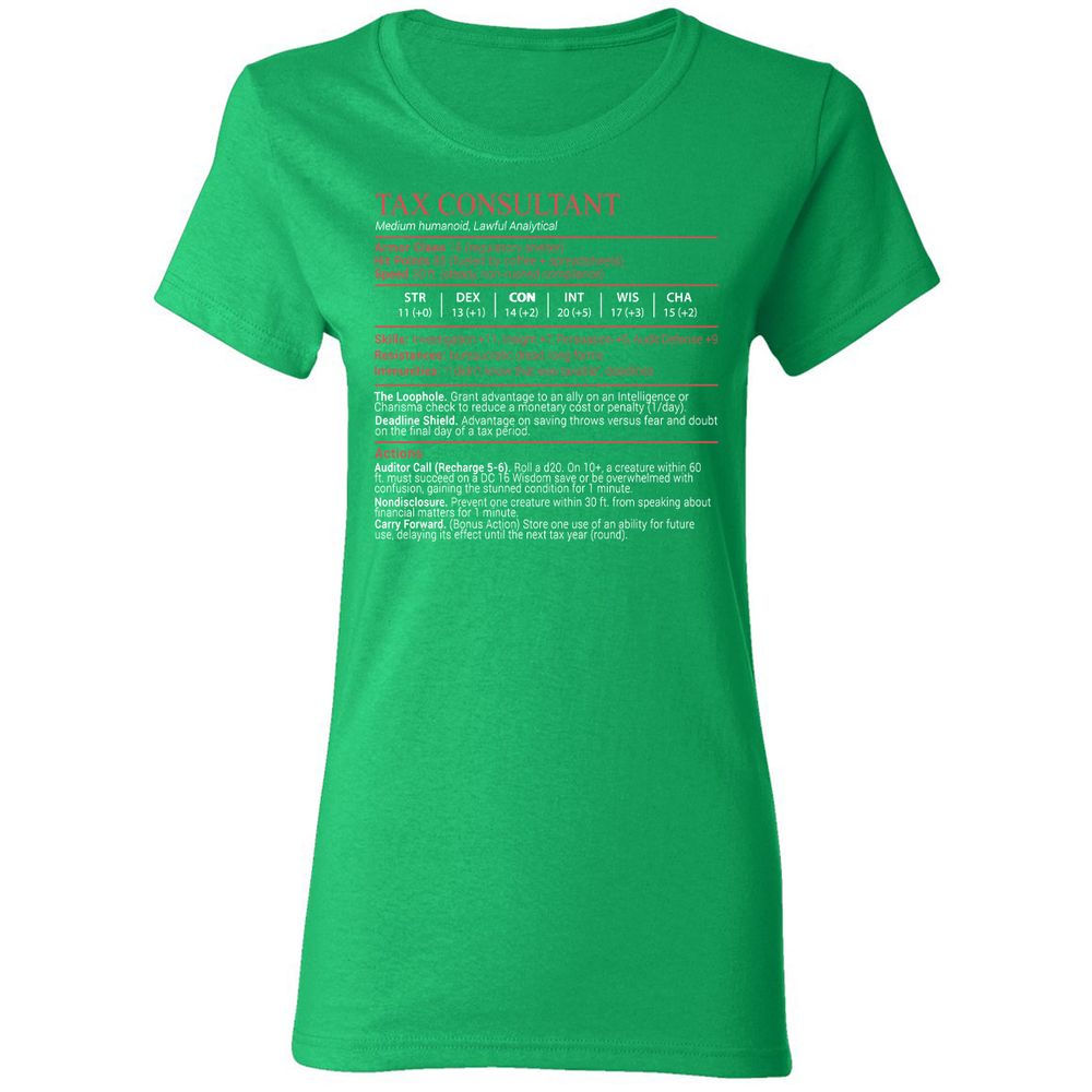 Tax Consultant Stats Block Women's T-Shirt - Irish Green - 7