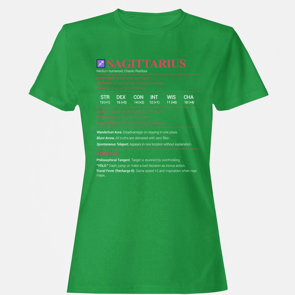 Sagittarius Stats Women's T-Shirt - Irish Green - 7
