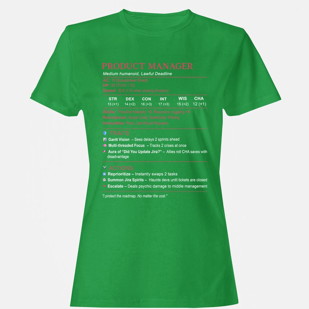 Product Manager Stats (PM) Women's T-Shirt - Irish Green - 7