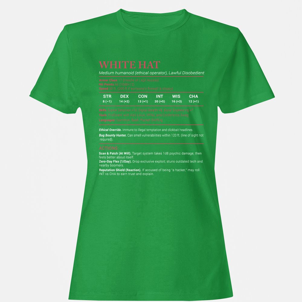 White Hat Stats Women's T-Shirt - Irish Green - 7
