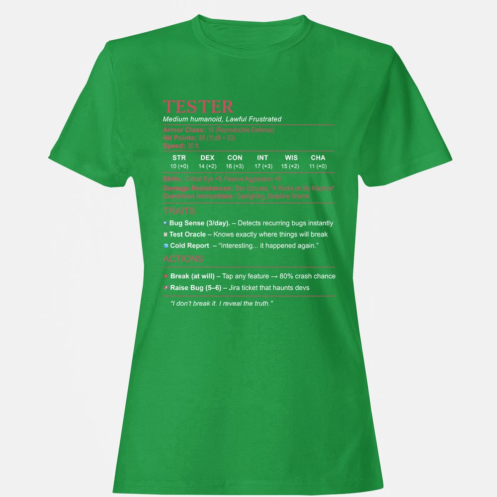 Tester Stats Women's T-Shirt - Irish Green - 7