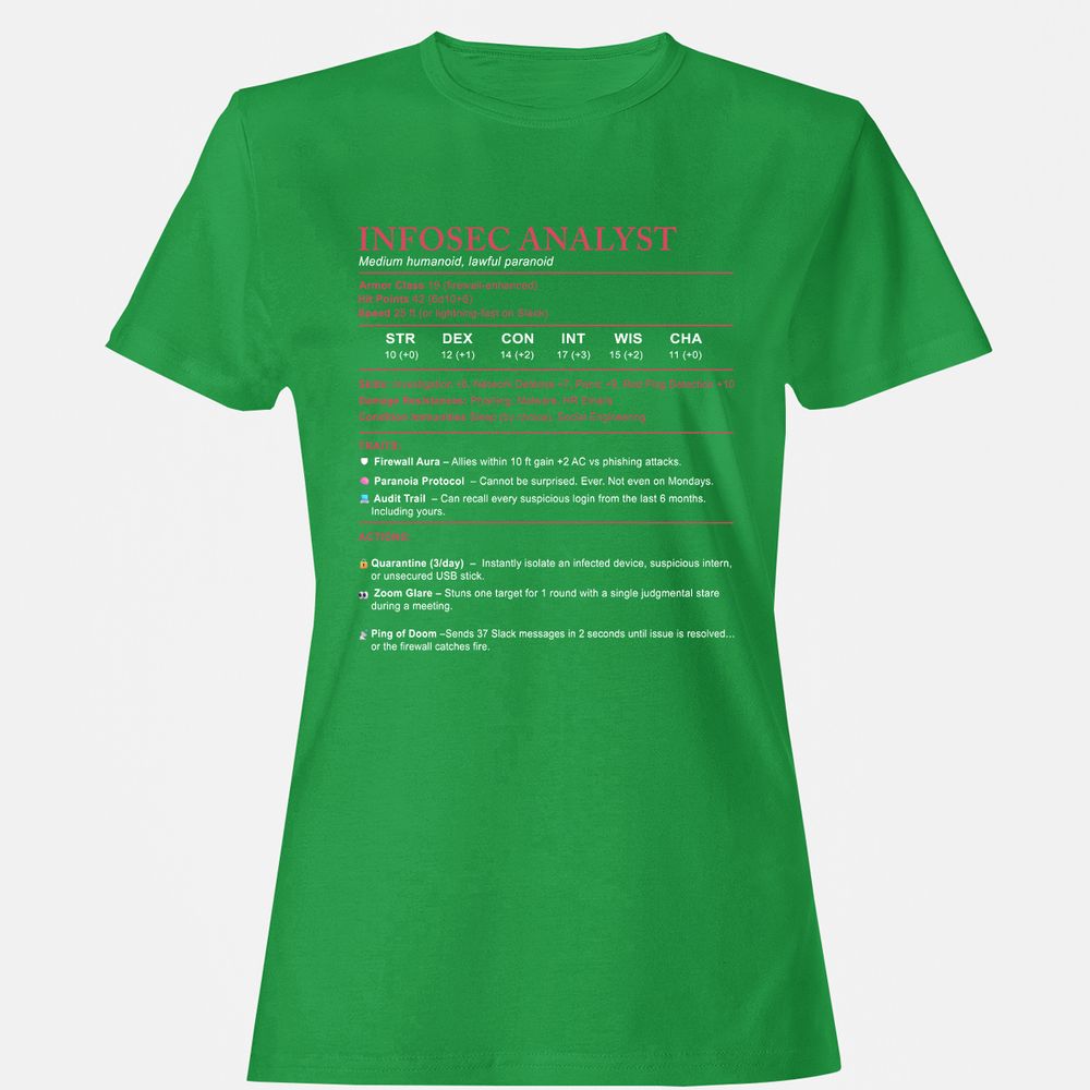 Information Security Analyst Stats Women's T-Shirt - Irish Green - 7