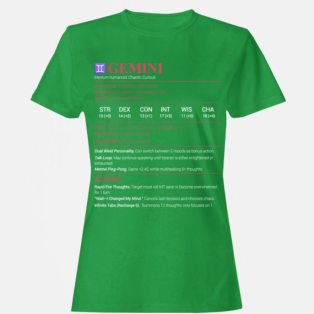 Gemini Stats Women's T-Shirt - Irish Green - 7