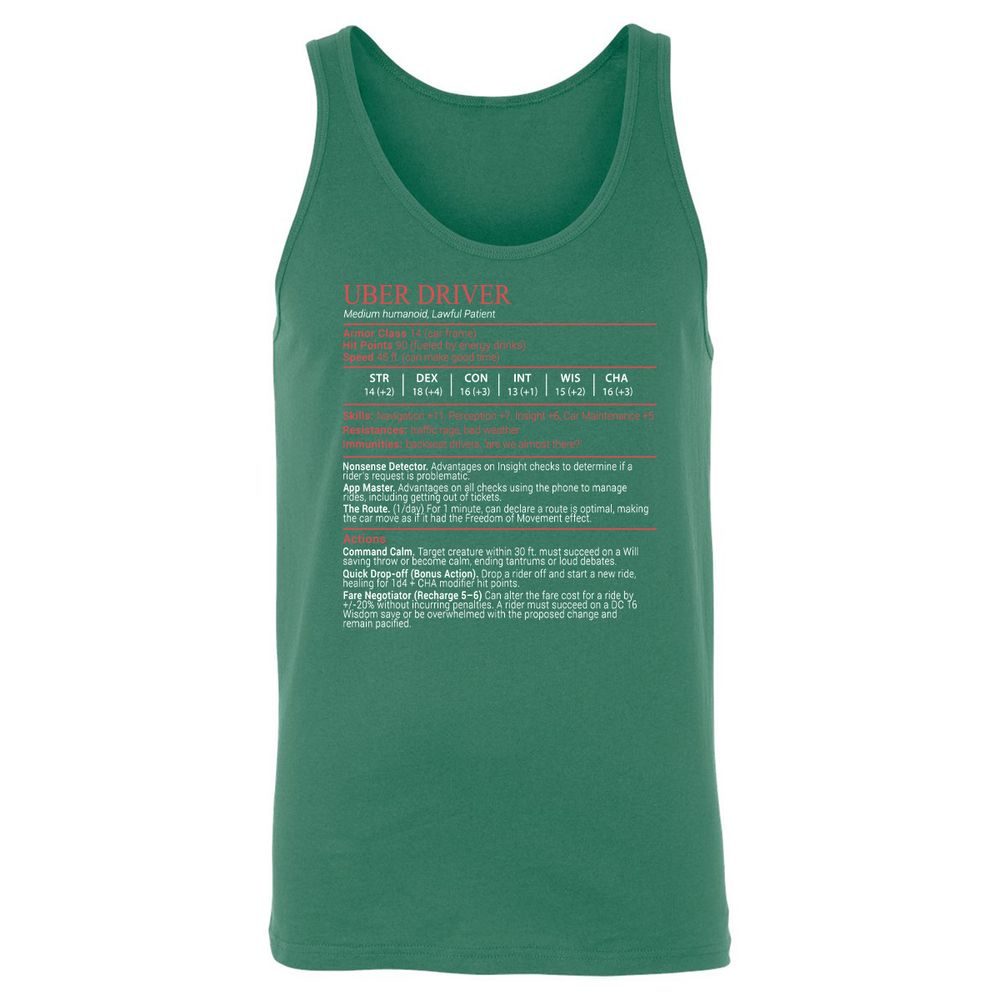 Uber Driver Stats Block Unisex Jersey Tank - Kelly - 7