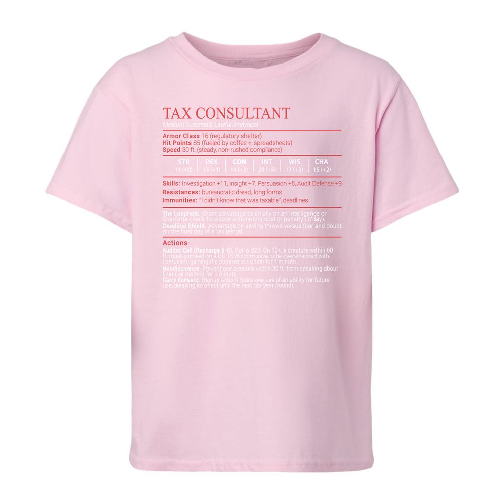 Tax Consultant Stats Block Kids T-Shirt - Light Pink - 7
