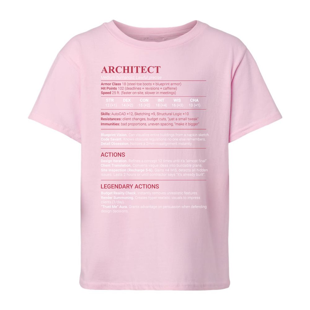 Architect Stats Kids T-Shirt - Light Pink - 7