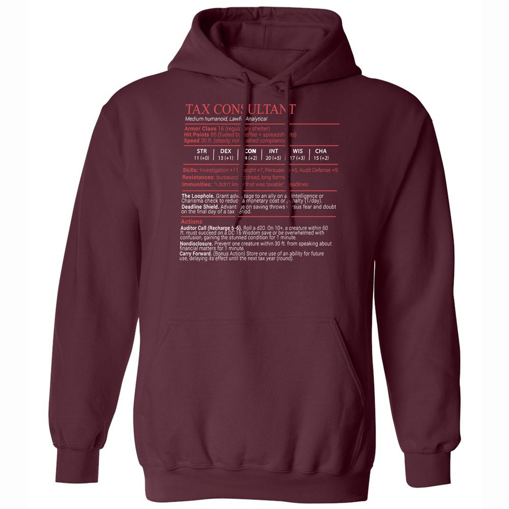 Tax Consultant Stats Block Classic Unisex Hoodie - Maroon - 7