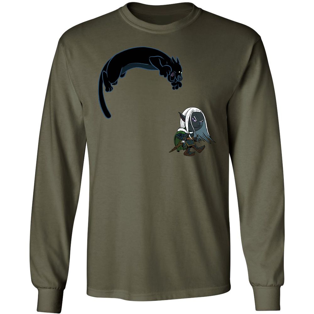 Drizzt And Guenhwyvar Long Sleeve T-Shirt - Military Green - 7