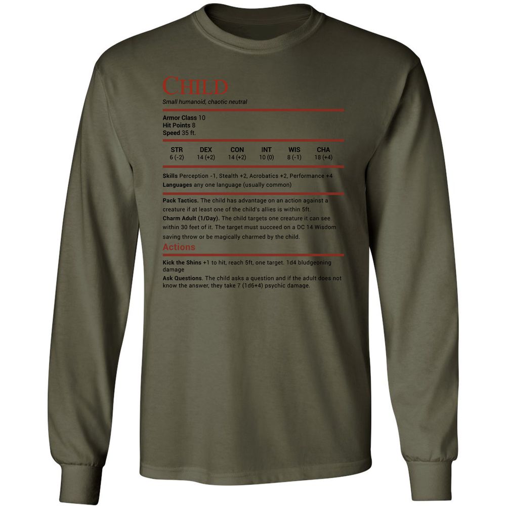 Child Stats Long Sleeve T-Shirt - Military Green - 7