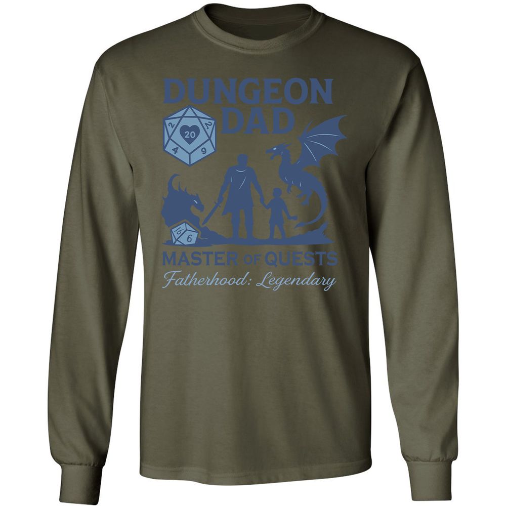 Dungeon Dad Master Of Quests Long Sleeve T-Shirt - Military Green - 7