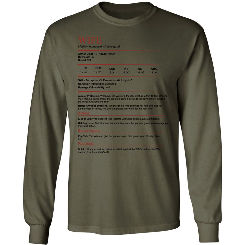Wife White Long Sleeve T-Shirt - Military Green - 7