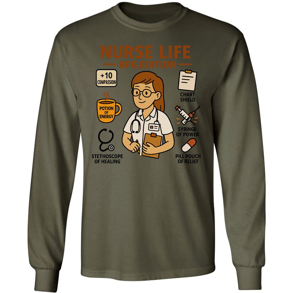 Nurse Life RPG Edition Long Sleeve T-Shirt - Military Green - 7
