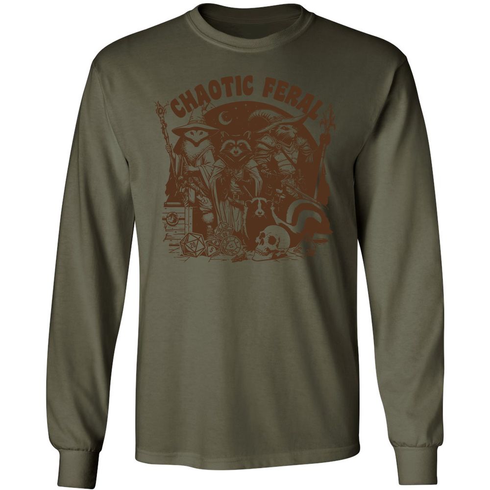 Raccoon Chaotic Feral Long Sleeve T-Shirt - Military Green - 7